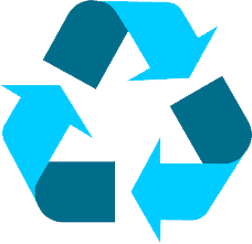 Símbolo de reciclagem em azul com três setas dispostas em forma de triângulo, símbolo da economia circular sustentável.