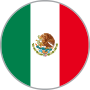 Bandeira do México numa moldura circular. Cores: verde, branco e vermelho. Águia no brasão, no centro.